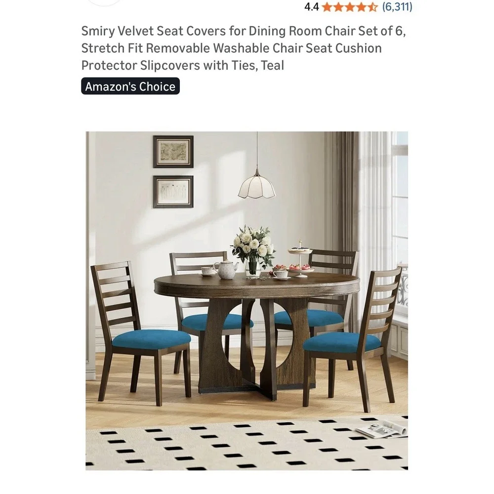 Velvet Seat Covers for Dining Room‎ Chair Set of 6 Stretch Fit Removable Washabl